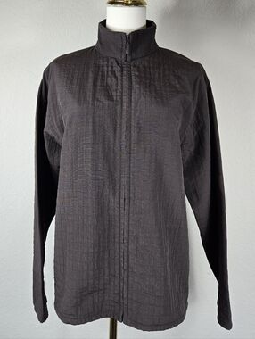 Eileen Fisher Brown Quilted Full-Zip Jacket With Zip Pockets Size Small